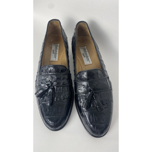 Belvedere Florence Genuine Italian Handmade Crocodile Loafers Tassels Blk Sz 11